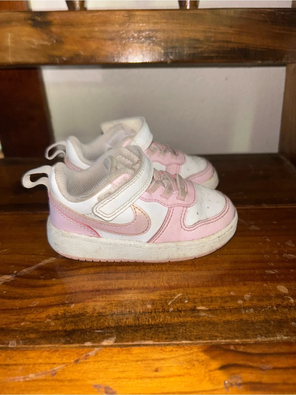 Nike White and Light Pink Toddler Velcro Sneakers